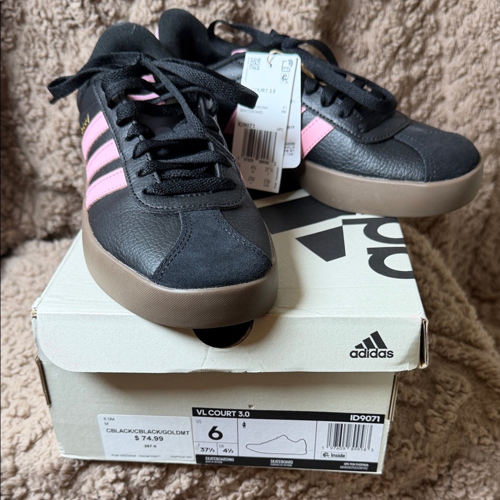 Adidas Women's Black and Pink VL Court Sneakers